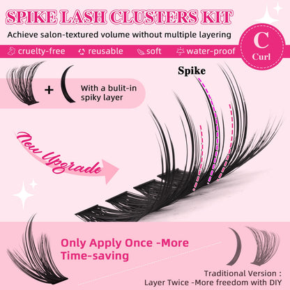 PRO LASHBEAUTY Manga Lash Clusters Kit 80D-100D-200D + Spikes | DIY Lash Extensions at Home