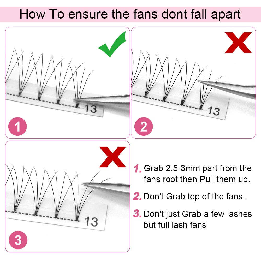 PRO LASHBEAUTY Premade Fans Eyelash Extensions 4D-D-0.10 | Short Stem, 9–20 mm