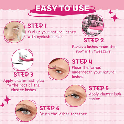 PRO LASHBEAUTY Lash Clusters 120 Pcs – DIY Lash Extensions, Downy-D-10-18 Mix