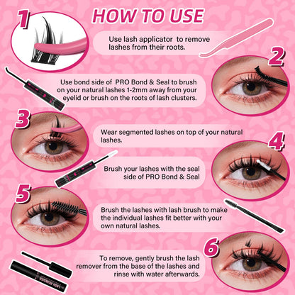 PRO LASHBEAUTY Manga Lash Clusters Kit – Anime Lash Volume with Ultra-Thin Band and Bond & Seal