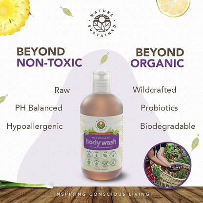 Nature Sustained Organic Body Wash & Face Wash – Probiotics, Soapberry Formula, Lemongrass
