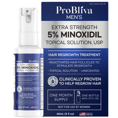 ProBliva 5% Minoxidil for Men Spray – Extra Strength Hair Growth Solution (2 fl oz, Made in USA)