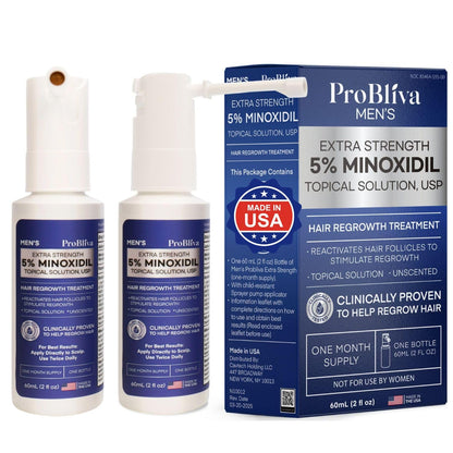 ProBliva Minoxidil 5% Hair Growth Spray – Made in USA (Pack of 2, 2 oz each)