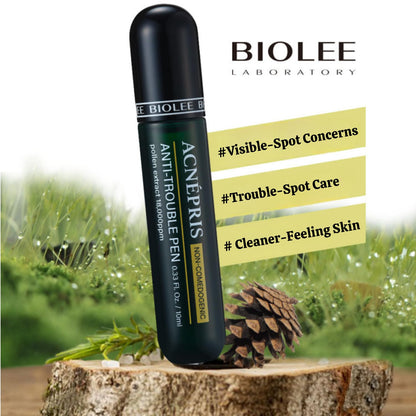 Produco BIOLEE ACNEPRIS Acne Pimple Spot Serum Pen | Pine Pollen Roll-On 10 mL (0.34 fl oz) Non-Comedogenic Stainless-Steel Roller