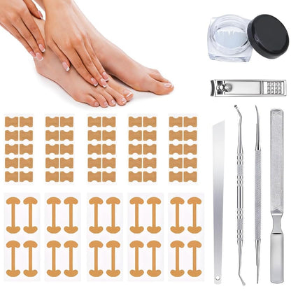 Professional Pedicure Tools Ingrown Toenail Kit – 4-Piece Set with Breathable Corrector Strips, Curved Patches, File & Lifters