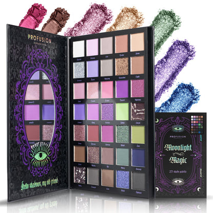 Profusion Moonlight Magic Eyeshadow Palette – 35 Gothic Shades, Built-In Mirror, Vegan