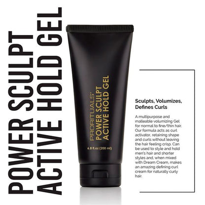 Prorituals Power Sculpt Active Hold Gel for Men – Light Hold, Aloe & Almond Oil, 6.8 fl oz