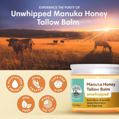 Manuka Honey Unwhipped Tallow Balm by ProSeed Holistic Wellness – Hydrating Balm for Face, Hands & Body
