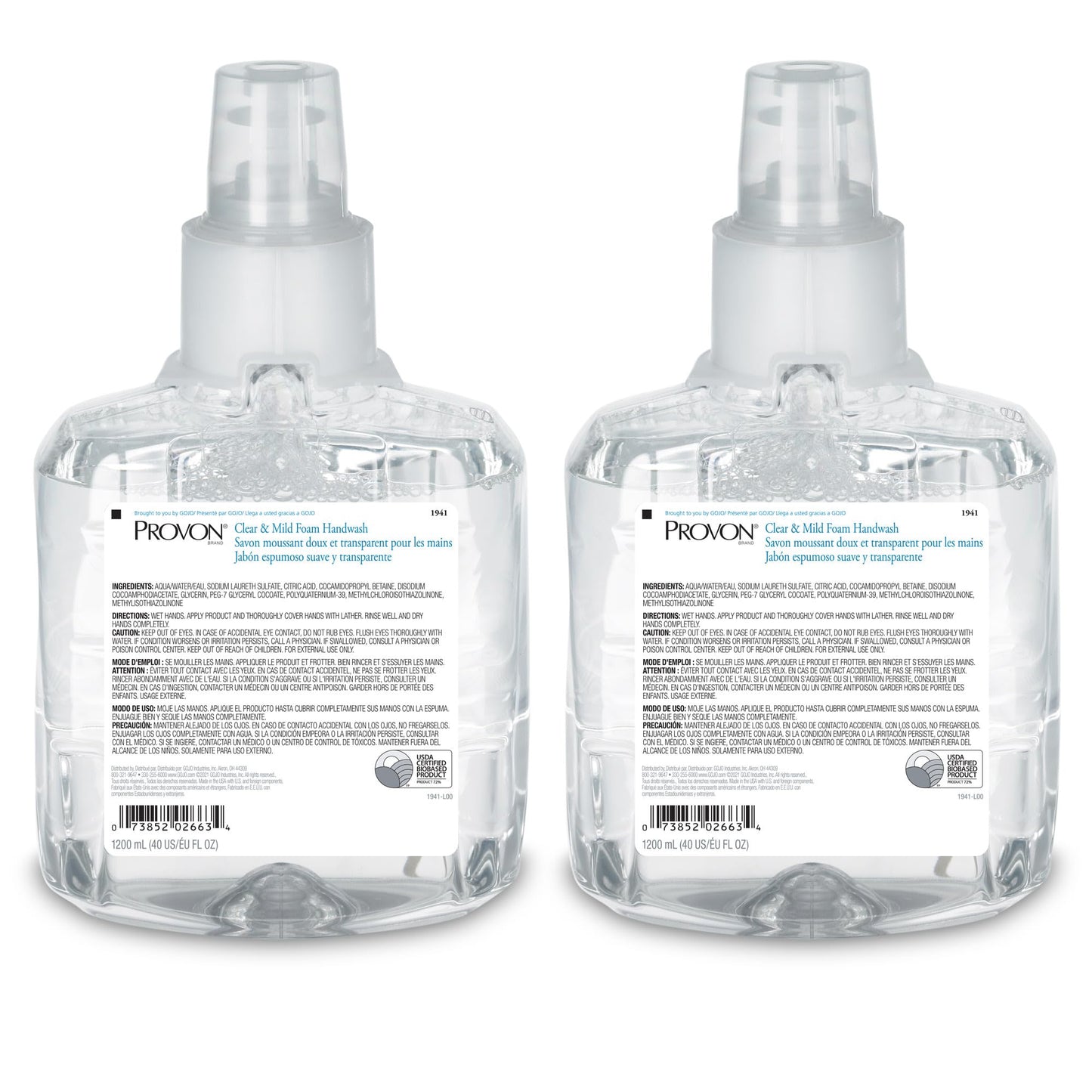 Provon LTX-12 Clear & Mild Foam Handwash Refill 1200 mL Pack of 2 - EcoLogo Certified