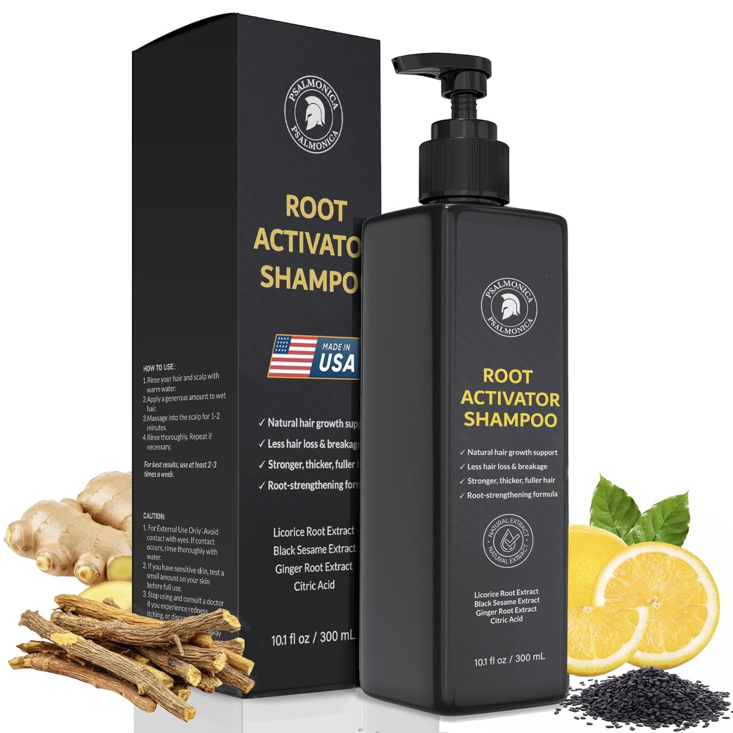 Psalmonica Root Activator Shampoo for Men – Herbal, Made in USA, Sulfate-Free
