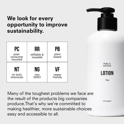 Public Goods Body & Hand Lotion – Hydrating Daily Moisturizer for All Skin Types | Paraben & Sulfate Free | Made in Canada | 12 oz