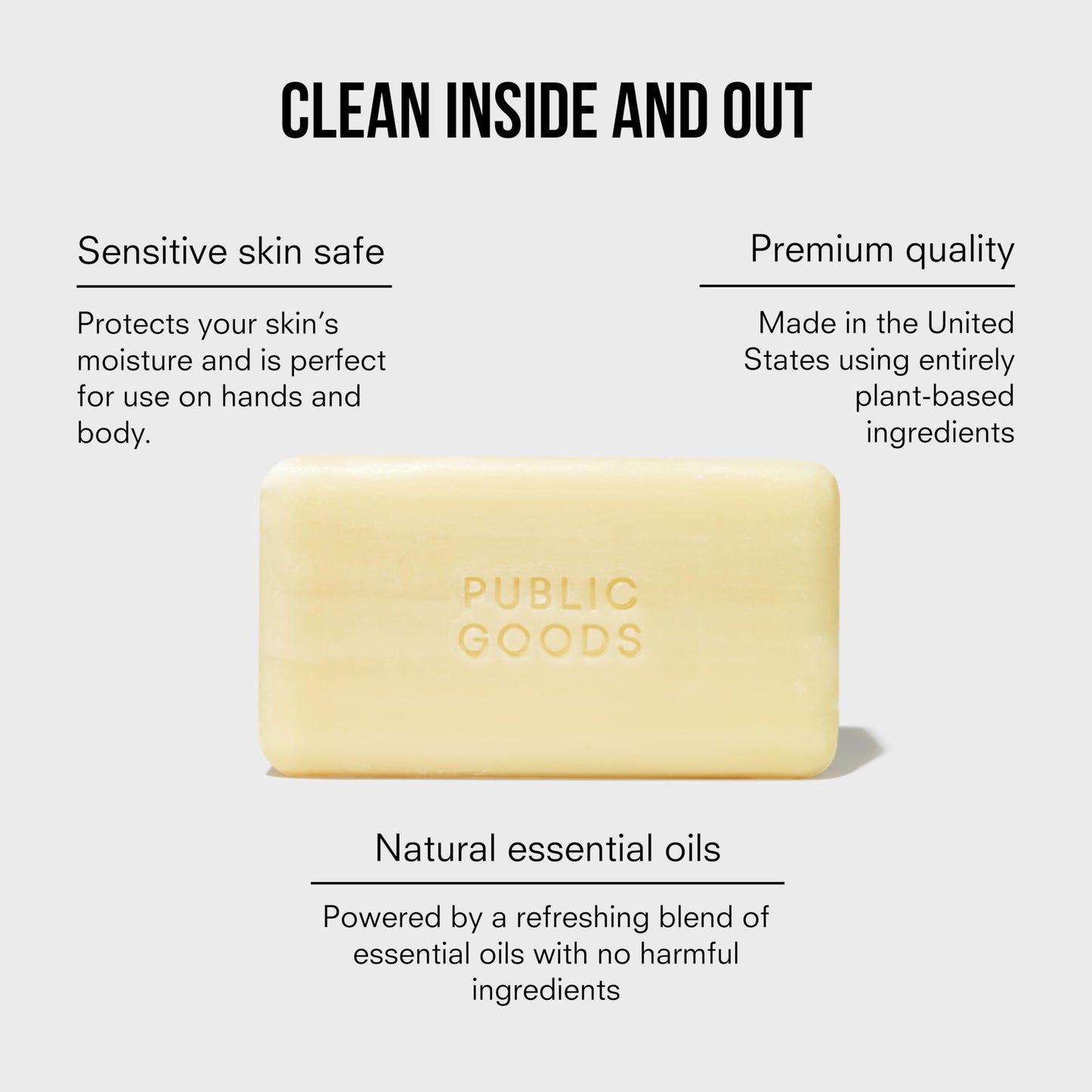 Public Goods 3-Pack Bar Soap for Sensitive Skin | Natural Essential Oils & 5 oz Bars | Vegan & Non-Toxic