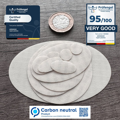 Repair Patches (30+ Colours) for Puffer Jackets, Tents, Upholstery - Stick On, Waterproof, Tear-Cold-Heat-Resistant