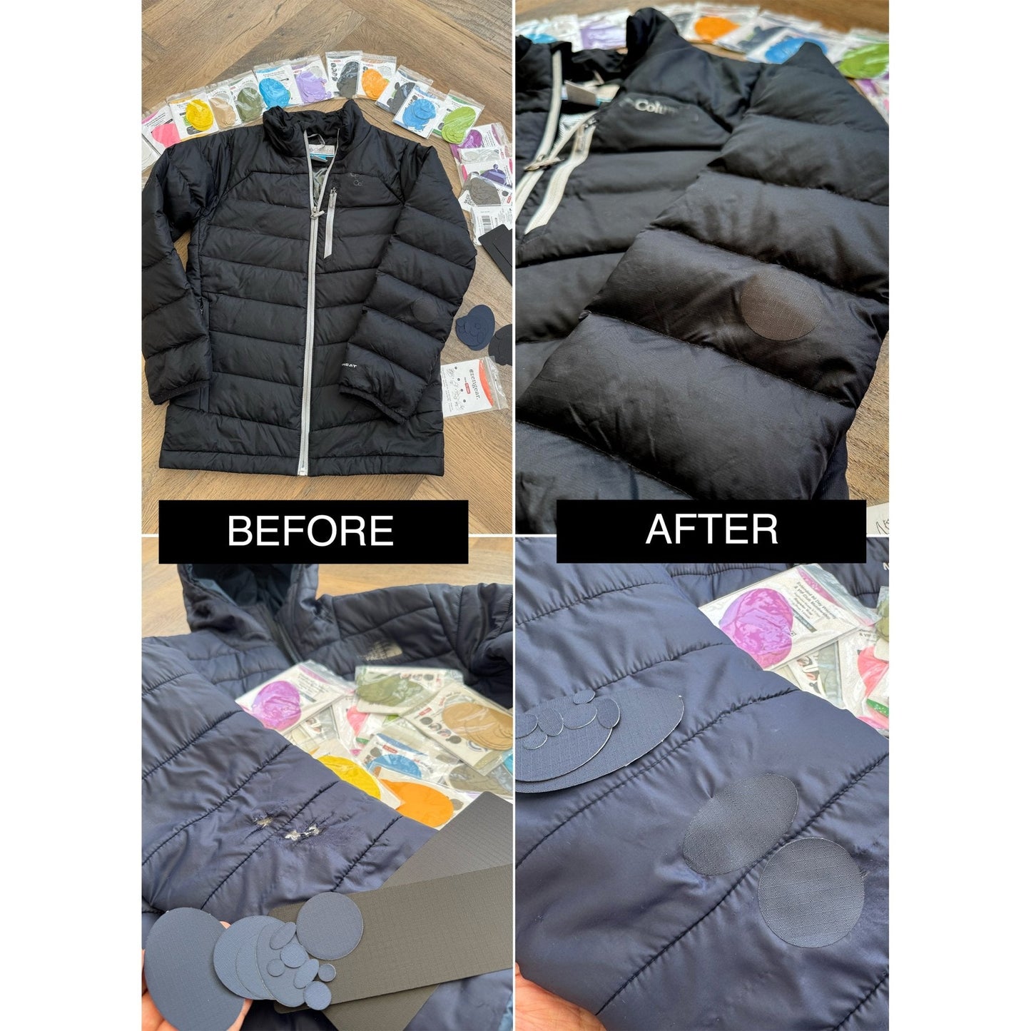Repair Patches (30+ Colours) for Puffer Jackets, Tents, Upholstery - Stick On, Waterproof, Tear-Cold-Heat-Resistant