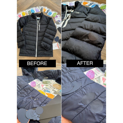 Repair Patches (30+ Colours) for Puffer Jackets, Tents, Upholstery - Stick On, Waterproof, Tear-Cold-Heat-Resistant