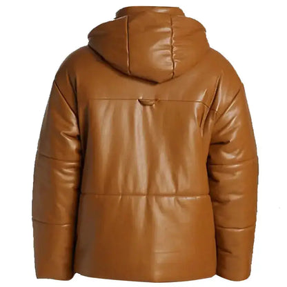 Men’s Brown Puffer Leather Bomber Jacket – Leather Down Jacket