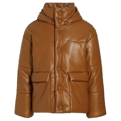 Men’s Brown Puffer Leather Bomber Jacket – Leather Down Jacket