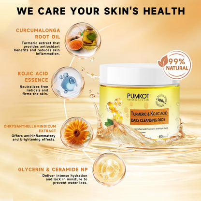 Pumkot Turmeric Kojic Acid Cleansing Pads – 80pcs Gentle Exfoliating Facial Pads