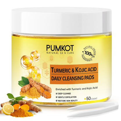 Pumkot Turmeric Kojic Acid Cleansing Pads – Gentle Exfoliation & Deep Clean (50 PCS)