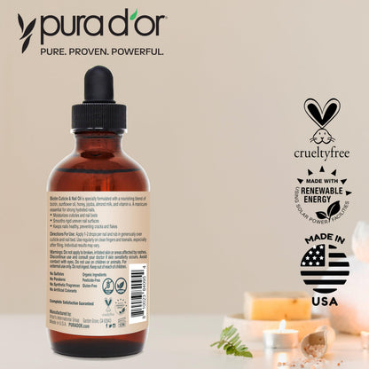 PURA D'OR 4 Oz Nail & Cuticle Oil — Biotin, Vitamin E Nourishing Treatment
