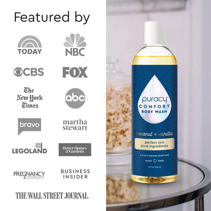Puracy Body Wash – Natural Plant-Based Moisturizing Shower Gel for Dry Skin | Coconut Vanilla (12 oz)