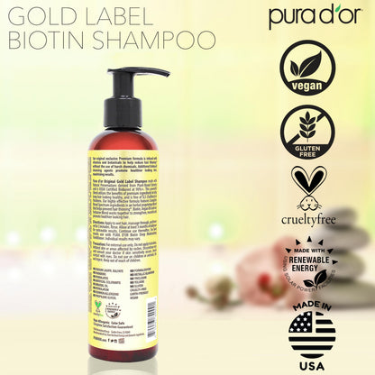PURA D'OR Original Gold Label Biotin Shampoo – Thickening, Color-Safe, Earthy Scent