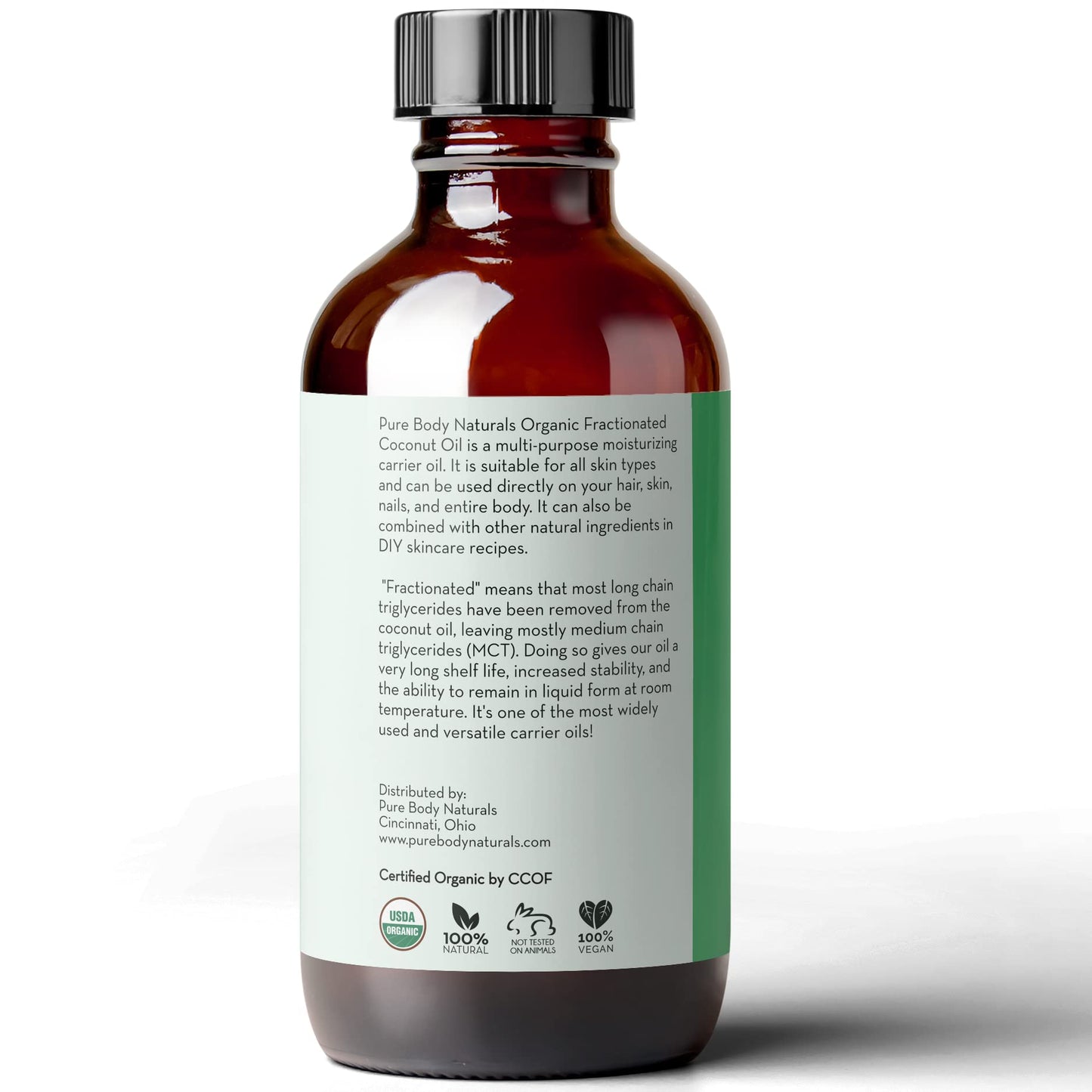 Pure Body Naturals Organic Fractionated Coconut Oil – 4 fl oz Carrier Oil for Skin & Hair