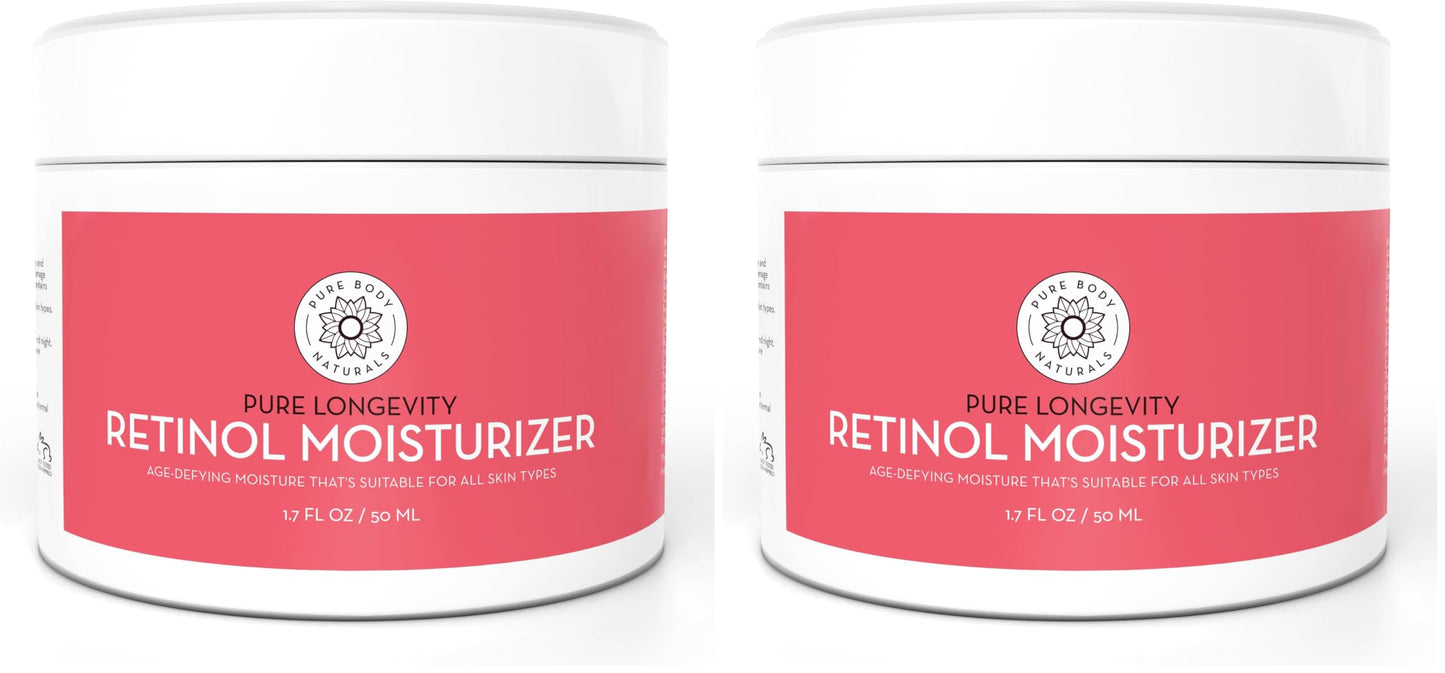 Pure Body Naturals Retinol Moisturizer 1.7 oz Duo with Hyaluronic Acid, Shea Butter & Jojoba Oil