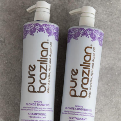 Pure Brazilian Always Blonde Shampoo – Purple Toner with Keratin, Acai & Argan Oil, Sulfate-Free (33.8 oz)