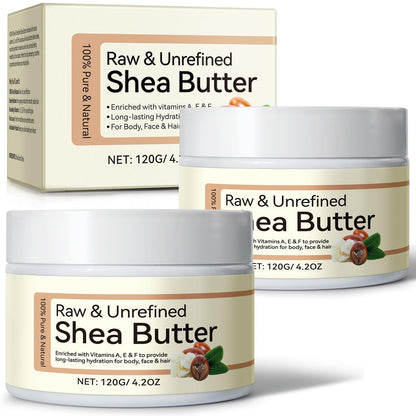 Pure Natura Raw Shea Butter 4.2oz Twin Pack – Unrefined, Vitamins A-D-E-F, Face & Body
