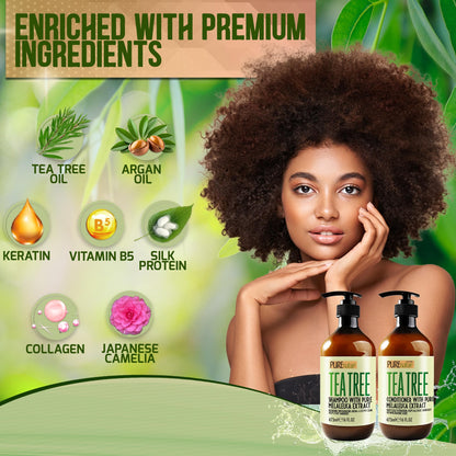 Pure Nature Lux Spa Tea Tree Oil Shampoo & Conditioner Set — Sulfate-Free Anti-Dandruff Care for Oily Hair