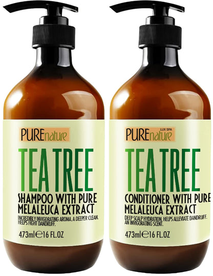 Pure Nature Lux Spa Tea Tree Oil Shampoo & Conditioner Set — Sulfate-Free Anti-Dandruff Care for Oily Hair
