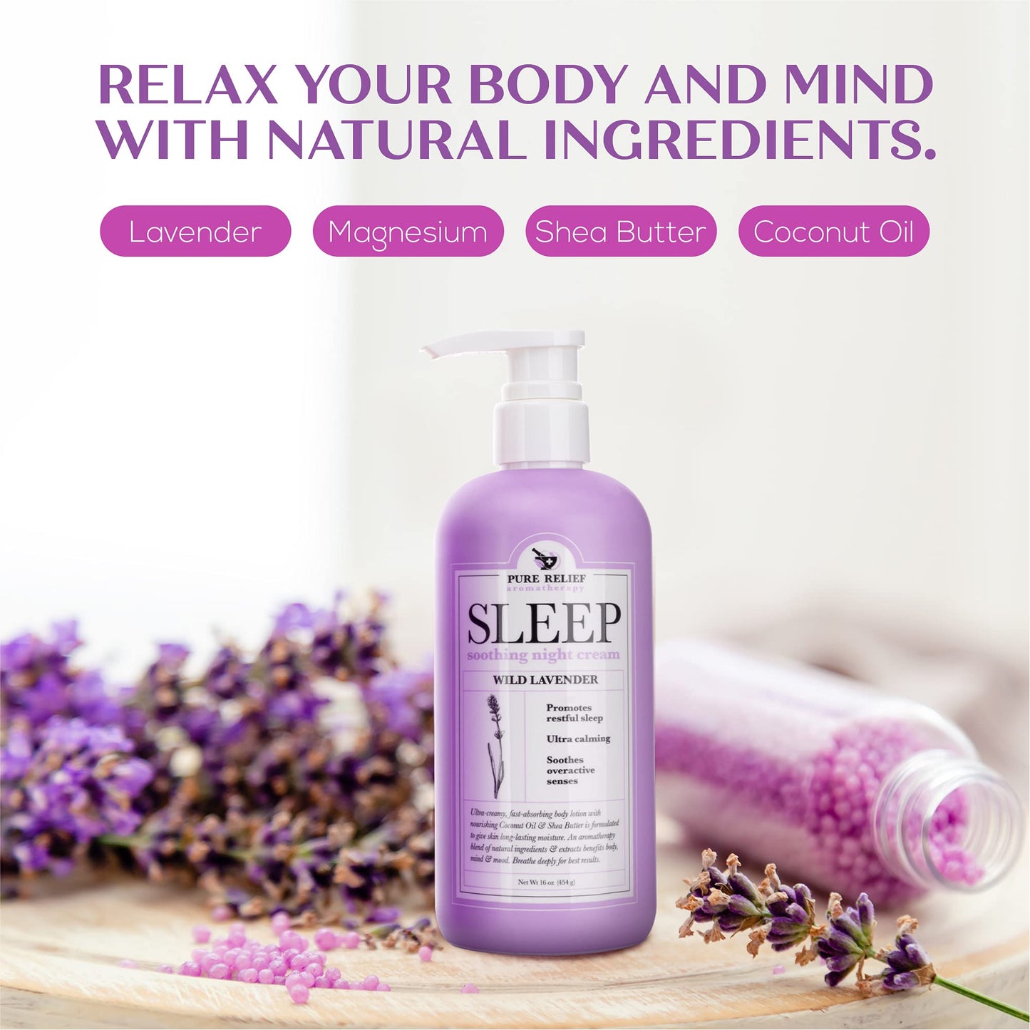 Pure Relief Lavender Sleep Body Lotion – 16 oz (2-Pack) with Shea Butter & Coconut Oil