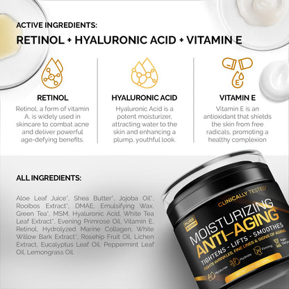 Pure Research Men's Face Cream Moisturizer – Anti-Aging with Hyaluronic Acid & Retinol