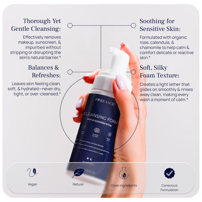 PUREANCE Cleansing Foam – Gentle Foaming Face Wash for Sensitive Skin with Calendula, Chamomile, Lactic Acid | 5.07 fl oz
