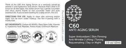 PureC60OliveOil C60 Anti-Aging Face Serum 60ml – Hyaluronic Acid, Plant Stem Cells & Peptides