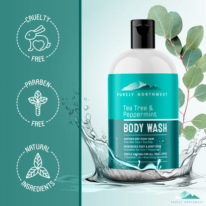 Purely Northwest Tea Tree Body Wash for Men and Women – Gentle, Hydrating Cleanser