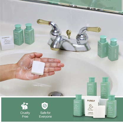 Purely 150-Piece Bulk Travel Toiletries Set – Airbnb & Hotel Essentials, 1.3 oz Bottles