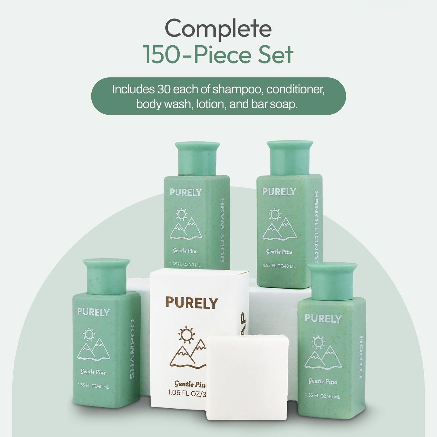 Purely 150-Piece Bulk Travel Toiletries Set – Airbnb & Hotel Essentials, 1.3 oz Bottles