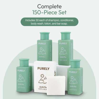 Purely 150-Piece Bulk Travel Toiletries Set – Airbnb & Hotel Essentials, 1.3 oz Bottles