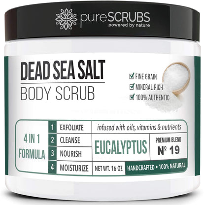 pureSCRUBS Eucalyptus Body Scrub Set – 16oz with Bonus Accessories