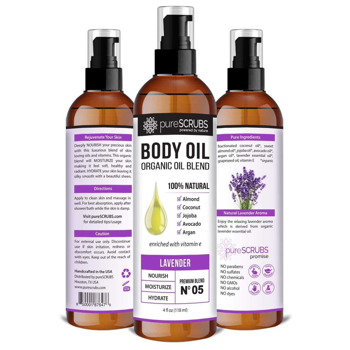 pureSCRUBS Ultra Moisturizing Lavender Body Oil Spray – Organic Oil Blend (4oz)