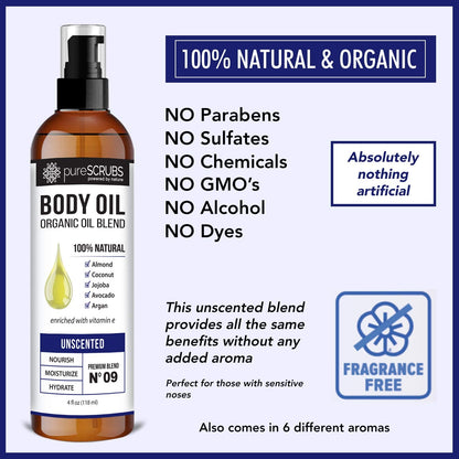 pureSCRUBS Ultra Moisturizing Unscented Body Oil Spray – Organic Jojoba, Argan & Coconut Blend, 4oz