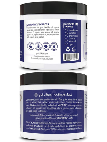 PureSCRUBS Premium Unscented Body Scrub Set – 16oz Dead Sea Salt with Accessories