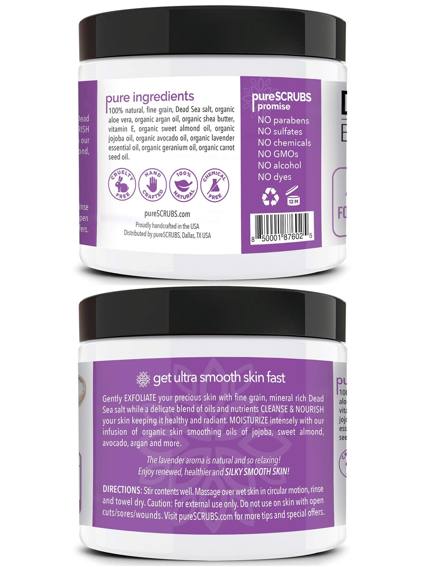 PureSCRUBS Premium Lavender Body Scrub Set – 16oz Dead Sea Salt Exfoliant with Essential Oils + Bonus Accessories