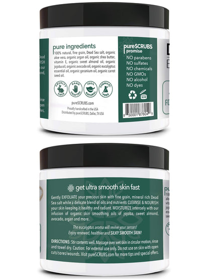 pureSCRUBS Eucalyptus Body Scrub Set – 16oz with Bonus Accessories