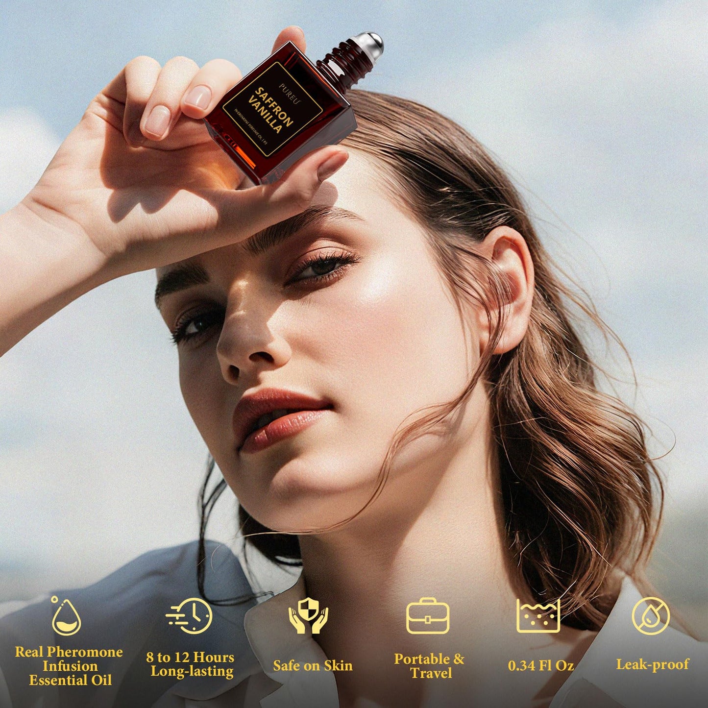 PUREU Roll-On Perfume Oil – Saffron Vanilla Pheromone Fragrance for Women, 0.34 oz Travel Size
