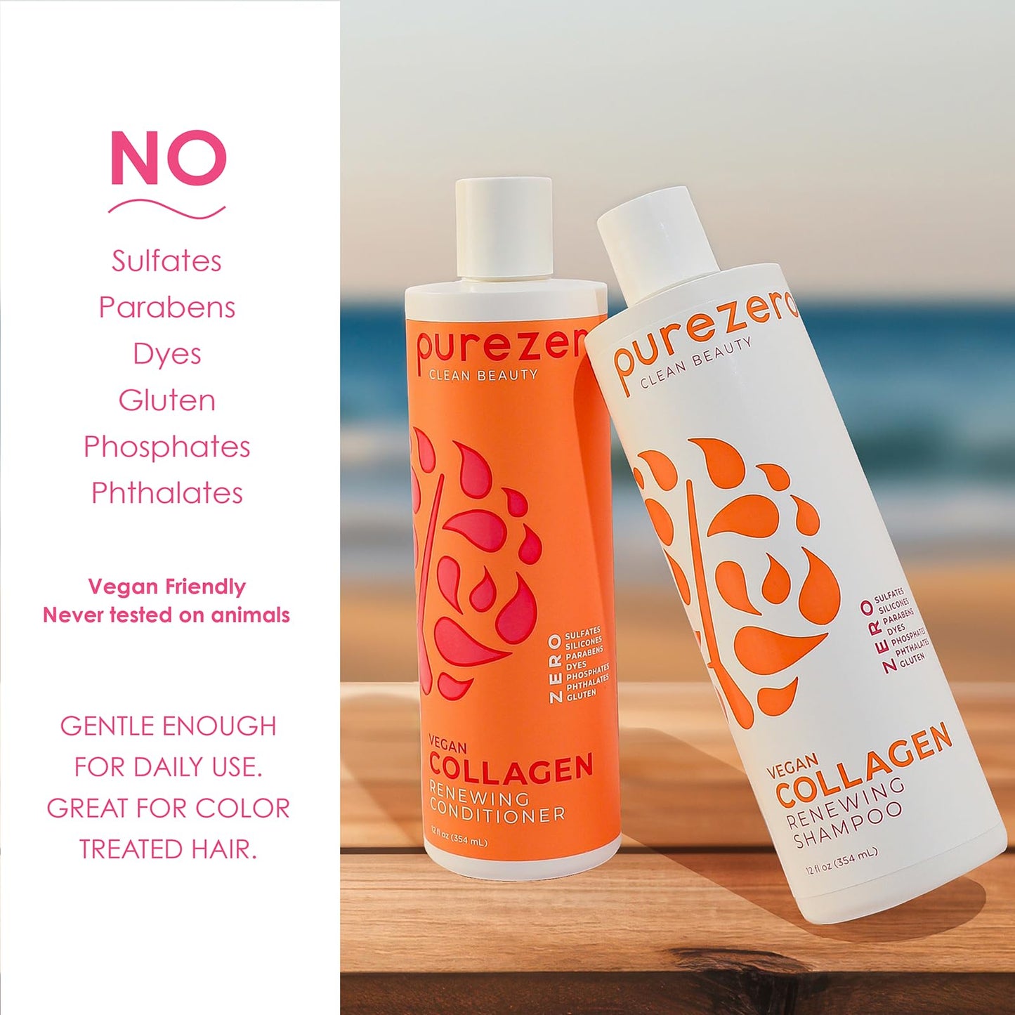 Purezero Collagen Shampoo & Conditioner Set – Plant-Based Collagen, Sulfate-Free, Cruelty-Free, 2 × 12 oz