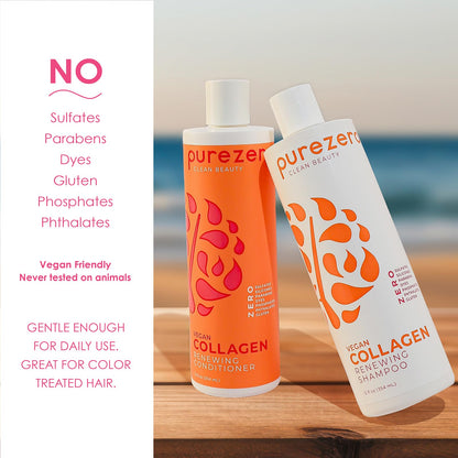 Purezero Collagen Shampoo & Conditioner Set – Plant-Based Collagen, Sulfate-Free, Cruelty-Free, 2 × 12 oz