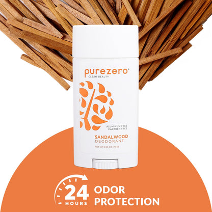 Purezero Sandalwood Deodorant – Aluminum & Paraben Free, 24-Hour Odor Protection, Shea Butter & Coconut Oil | For Women & Men